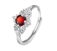 WLLDDDIU Bague de Fiançailles en Argent Sterling 925 avec Pierre Précieuse Naturelle Ronde Brillante pour Femme, Style Vintage, Motif Zigzag, Imitation Diamant, Alliance avec Rubis