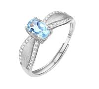 WLLDDDIU Bague de Fiançailles en Argent Sterling 925 avec Solitaire Ovale en Pierre Précieuse Naturelle pour Femme, Alliance Vintage Brossée, Réglable, Anneau Infini en Oxyde de Zirconium pour E