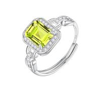 WLLDDDIU Bague de Fiançailles en Argent Sterling 925 Taille Émeraude pour Femme, Pierres Précieuses Naturelles, Alliances en Oxyde de Zirconium, Chaîne en Argent, Anneau de Naissance Réglable,