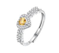 WLLDDDIU Bague de Fiançailles Halo en Pierre Précieuse Naturelle en Forme de Cœur pour Femme, Bague de Promesse Solitaire en Argent Sterling 925, Alliance de Mariage avec Diamant Simulé, Citrine