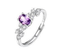 WLLDDDIU Bague de Fiançailles Ovale en Argent Sterling 925 avec Pierres Précieuses Naturelles et Diamants Synthétiques, Bague de Fiançailles pour Femme, avec Boîte en Améthyste.