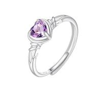 WLLDDDIU Bague de Fiançailles Solitaire en Argent Sterling 925 avec Pierre de Naissance en Forme de Cœur pour Femme, Anneau Réglable avec Pierre Infinie, Promesse D'Anniversaire et D'Éternité p