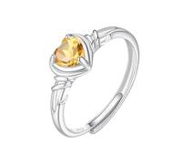 WLLDDDIU Bague de Fiançailles Solitaire en Argent Sterling 925 avec Pierre de Naissance en Forme de Cœur pour Femme, Anneau Réglable avec Pierre Infinie et Citrine.