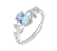 WLLDDDIU Bague de Fiançailles Solitaire en Pierre Précieuse Naturelle de Taille Ovale pour Femme, en Argent Sterling 925, Ajustable, avec Feuille et Topaze.