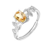 WLLDDDIU Bague de Fiançailles Solitaire en Pierre Précieuse Naturelle de Taille Ovale pour Femme, en Argent Sterling 925, Ajustable, en Forme de Feuille, pour Promesse de Mariage, Bijoux Cadeau, C
