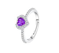 WLLDDDIU Bague de Promesse en Argent Sterling 925 avec Pierre de Naissance et Diamant Simulé en Forme de Cœur, Sertie D'Une Pierre Naturelle Taillée en Forme de Cœur. Bague Ajustable À Anneau O