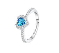 WLLDDDIU Bague de Promesse en Argent Sterling 925 avec Pierre de Naissance et Diamant Simulé, Sertie D'Une Pierre Précieuse Naturelle en Forme de Cœur. Bague Ajustable À Anneau Ouvert. Topaze Bl