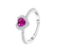 WLLDDDIU Bague de Promesse en Argent Sterling 925 avec Pierre de Naissance Naturelle en Forme de Cœur, Anneau Ajustable et Diamant Simulé, Ornée D'Un Rubis.