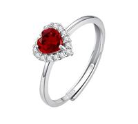 WLLDDDIU Bague de Promesse en Forme de Cœur avec Pierre Précieuse Solitaire Halo pour Femme, Bague de Naissance en Argent, Alliance en Diamant Simulé Cz pour Elle avec Boîte en Rubis