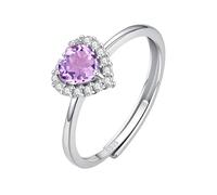 WLLDDDIU Bague de Promesse en Forme de Cœur avec Pierre Précieuse Solitaire Halo pour Femme, Bague de Naissance en Argent, Alliance en Diamant Simulé Cz avec Boîte en Améthyste