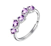 WLLDDDIU Bague demi Éternité en Argent avec Pierre Précieuse Naturelle Améthyste/Citrine/Topaze/Péridot/Rubis pour Femme, Pierre de Naissance, Anniversaire, Mariage, Fiançailles, Alliance pour