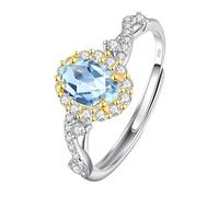 WLLDDDIU Bague en Argent Sterling 925 avec Pierre Précieuse Naturelle Ovale, Solitaire, Halo, Bague de Promesse pour Femme, Réglable, Torsadé, Cercle de Doigt Infini, Bijoux Cadeaux avec Boîte e