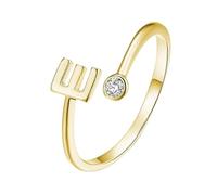 WLLDDDIU Bague Initiale en Argent Sterling 925 et Oxyde de Zirconium pour Femme, Ajustable, Ouverte, Lettres de L'Alphabet Az, Empilable, Pierre de Naissance, Cercle de Doigt, Bijoux D'Anniversaire,