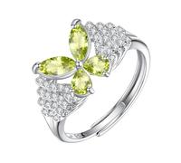 WLLDDDIU Bague Papillon en Argent Sterling 925 avec Pierre de Naissance pour Femme, Bague D'Éternité en Pierre Précieuse Naturelle, Anneau de Promesse Réglable en Diamant Simulé pour Son Annive