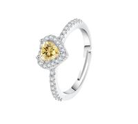 WLLDDDIU Bague pour Femme en Argent Sterling 925 avec Pierre Précieuse Naturelle en Forme de Cœur, Anneau Ajustable et Halo de Zircon Cubique. Bijou Idéal pour Un Anniversaire, La Fête des Mère