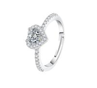 WLLDDDIU Bague pour Femme en Argent Sterling 925 avec Pierre Précieuse Naturelle en Forme de Cœur, Anneau Ajustable et Halo de Zirconiums Cubiques.