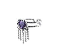 WLLDDDIU Bagues Argent,Bague Ouverte Réglable en Argent Sterling 925 pour Femme, Double Cercle Violet en Forme de Cœur, Sertie D'Oxydes de Zirconium Cubiques et D'Une Chaîne À Pompon, Idéale Co