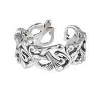 WLLDDDIU Bagues Argent,Bagues Larges Ouvertes et Réglables en Argent Sterling 925 pour Femmes, Style Rétro, Arabesque Creuse, Cercle de Doigt, Bijoux pour Fête, Club, Années 2000, Rock, Punk, Hi