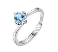 WLLDDDIU Bagues de Fiançailles en Argent Sterling 925, 5 Mm/6 Mm, Taille Brillant Rond, Pierre Précieuse Naturelle, Solitaire, pour Femme, Anneau Réglable avec Pierre de Naissance, Topaze de 5 Mm