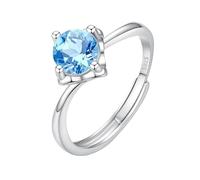 WLLDDDIU Bagues de Fiançailles en Argent Sterling 925, 5 Mm/6 Mm, Taille Brillant Rond, Pierre Précieuse Naturelle, Solitaire, pour Femme, Anneau Réglable avec Pierre de Naissance, Topaze de 6 Mm