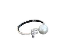 WLLDDDIU Bagues Initiales en Argent Sterling 925 avec Perles pour Femmes et Filles, Bagues Empilables, Ouvertes et Réglables en Zircone Cubique, Style Bohème, Cadeau pour La Fête des Mères, Lett