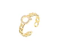 WLLDDDIU Bagues Ouvertes Réglables en Argent Sterling 925 pour Femmes, Plaquées Or 14 Carats, avec Initiales en Zircon, Lettres de L'Alphabet Az, Chaîne À Maillons, Bijoux Cadeau pour Mariage, L