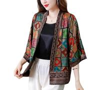 WLLDDDIU Bolero Femme, Cardigan Kimono Ouvert Devant pour Femme, Style Bohème, Imprimé Floral, Mousseline de Soie, pour La Plage, pour Couvrir Les Bikinis, Chemisier Léger, Ample, Vêtements de P
