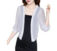 WLLDDDIU Bolero Femme Chic et Elegant, Cardigan Court Ouvert sur Le Devant pour Femme, Châle D'Été en Mousseline de Soie, Décontracté, Manches 3/4, Boléro, Léger, Élégant, pour La Plage, BL
