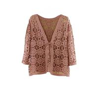 WLLDDDIU Bolero Mariage, Cardigan À Fleurs en Crochet pour Femme, Léger, À Nouer sur Le Devant, Manches 3/4, Court, Élégant, Haut Court, Ajouré, pour La Plage, Idéal pour L'Été, Rose Foncé