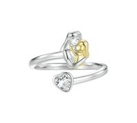 WLLDDDIU Cadeau Attentionné pour Maman, Bague Cœur Bicolore « Maman et enfant » en Argent Sterling, Ornée de Zirconiums Cubiques, Ajustable, À Anneau Ouvert. Bijou Idéal pour Une Mère Ou U