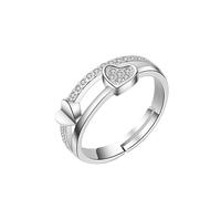 WLLDDDIU Cadeau Attentionné pour Maman, Bague en Argent Sterling 925 avec Double Cœur et Zircon, Anneau Ajustable et Ouvert, Bijou Tendance pour Promettre Amour À Maman, Épouse Ou Petite Amie