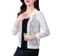 WLLDDDIU Cardigan Femme, Boléro pour Femme Élégant À Manches Longues, Cardigan Court, Léger, Ouvert sur Le Devant, en Dentelle, Décontracté, Transparent, pour L'Été, pour Soirée, Mariage,