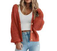WLLDDDIU Cardigans en Maille Épaisse pour Femmes, Ouverts sur Le Devant, Manches Longues Lanternes, Boutonnés, Surdimensionnés, Pulls d'automne Décontractés, Courts et Amples, Manteaux D'Extér