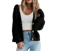 WLLDDDIU Cardigans en Maille Épaisse pour Femmes, Ouverts sur Le Devant, Manches Longues Lanternes, Boutonnés, Surdimensionnés, Pulls d'automne Décontractés, Courts et Amples, Manteaux D'Extér