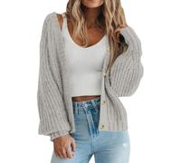 WLLDDDIU Cardigans en Maille Épaisse pour Femmes, Ouverts sur Le Devant, Manches Longues Lanternes, Boutonnés, Surdimensionnés, Pulls d'automne Décontractés, Courts et Amples, Manteaux D'Extér