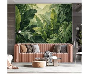 WLLDDDIU Champ Peint Autocollant de Forêt Tropicale Vintage Feuilles de Bananier Géantes Vertes Monstera Peel And Stick Mural Murale Décors Naturels Amovibles Art Mural pour Salon Tv Mur de Fond