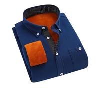 WLLDDDIU Chemise en Velours Côtelé Doublée Polaire pour Homme, Manches Longues, Boutonnée, Décontractée, Classique, À Pois, Formelle, pour Le Travail, Cardigan Chaud d'hiver, Bleu Foncé, Tai