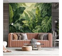 WLLDDDIU Fond Peint Autocollant de Forêt Tropicale Vintage Feuilles de Bananier Géantes Vertes Monstera Peel And Stick Mural Décors Naturels Amovibles Art Mural pour Salon Tv Fond Mur 243X167Cm (