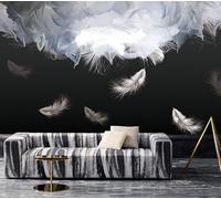 WLLDDDIU Fond Peint Autocollant, Grande Fresque Autoadhésive Amovible en Plumes, Revêtement Mural Moderne Noir Blanc en 3D pour Salles À Manger, Salons, Décoration Intérieure 300X250Cm (118X98