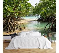 WLLDDDIU Forêt de Mangroves Beach Papier Peint Autocollant Racine D’Arbre Vert Tropical Turquoise Water Nature Décoration Murale Décorative de Paysage Côtier pour Chambre et Salon 208X146Cm (81
