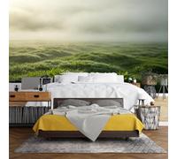 WLLDDDIU Fresque Murale 3D Panoramique en Prairie Verte Brumeuse, Papier Peint Vinyle Imperméable Autocollant Revêtement Mural Amovible pour Décors Naturels pour Chambre Couloir Salon Décoration