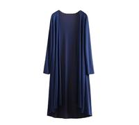 WLLDDDIU Gilet Long en Mousseline Transparente pour Femme, Manches Longues, Ouvert sur Le Devant, Léger, Style Kimono, Idéal pour L'Été, La Plage Ou comme Paréo. Bleu Marine, Taille L.