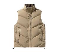 WLLDDDIU Gilet Matelassé D’Hiver pour Hommes Col debout Matelassé Gilet Sans Manches Gilet Chaud Rembourré avec Poches Vêtements D’Extérieur Légers Résistants À L’Eau pour Un Kaki Décont