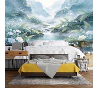 WLLDDDIU Grande Fresque Murale Aquarelle en Forme de Ruisseau de Montagne Brumeuse, Papier Peint Vinyle Autocollant Autocollant Amovible pour Chambre et Salon Décoration Intérieure 150