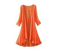 WLLDDDIU Kimono Cardigan en Dentelle pour Femme, Manches 3/4, Ouverture sur Le Devant, en Mousseline Transparente, Élégant Boléro Long, Idéal pour Les Mariages, Les Soirées D'Été et Les Tenue