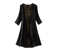 WLLDDDIU Kimono Cardigan en Dentelle pour Femme, Manches 3/4, Ouverture sur Le Devant, en Mousseline Transparente, Élégant Boléro Long pour Mariages, Soirées D'Été et Tenues Décontractées.