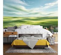 WLLDDDIU Murale Murale Vinyle Panoramique Autocollante 3D, Décor de Prairie Verte Ondulée Douce, Décor Clair de Ciel Clair, Papier Peint Imperméable et Amovible pour La Nature, Revêtement Mural