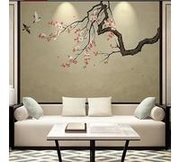 WLLDDDIU Papier Peint Autocollant de Style Chinois, Motif Classique de Fleurs de Prunier et D'Oiseaux, Décoration Murale Amovible en Vinyle pour Salon, Canapé, Arrière Plan Tv, 294 X 210 C