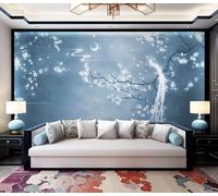 WLLDDDIU Papier Peint Autocollant, Motif Branches de Prunier Bleu Rêveur, Art Floral Au Clair de Lune, Autocollant Mural Amovible en Vinyle pour Décoration D'Intérieur, 300 X 250 Cm (118 X 98 Pou
