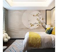 WLLDDDIU Papier Peint Autocollant Motif Fleurs de Prunier et Pleine Lune, Style Chinois, Grand Format, Amovible, en Vinyle, pour Salon, Chambre À Coucher, 441 X 315 Cm